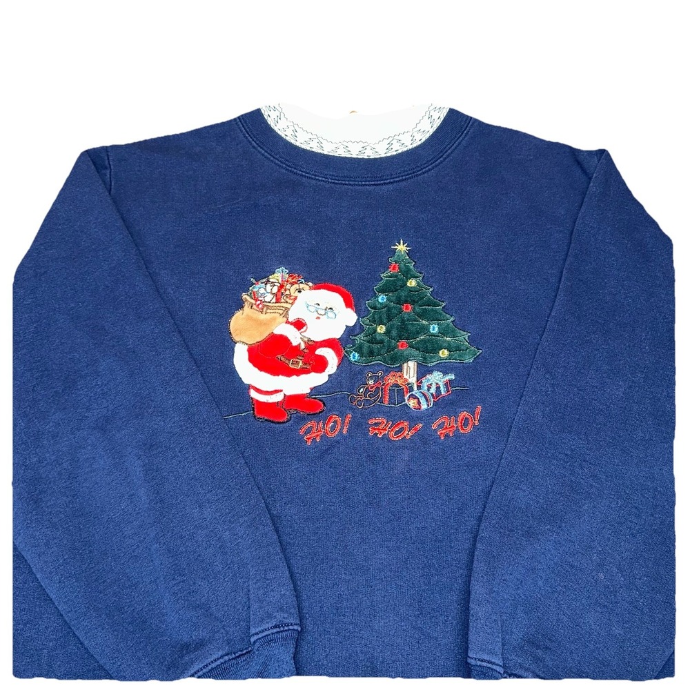 Bobbie Brooks Vintage Christmas Santa Crewneck Sweatshirt Navy Vtg Women's 18W